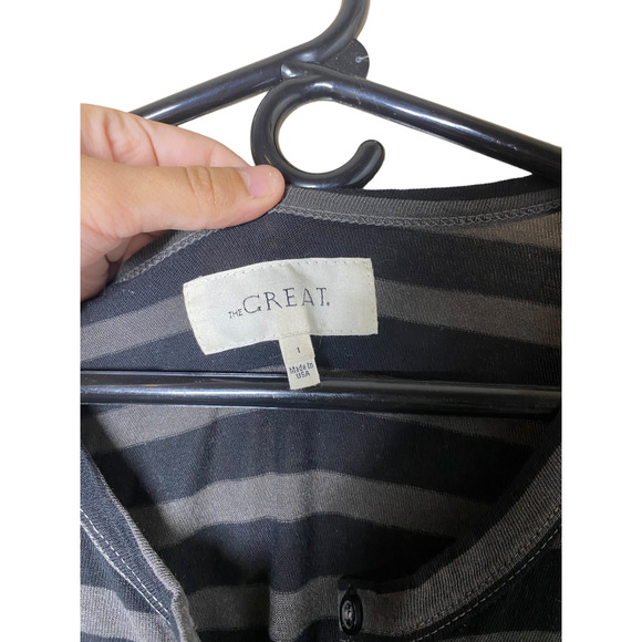 The GREAT. The Long Sleeve Knotted Henley Dress Striped sz 1 = Small - Picture 5 of 9